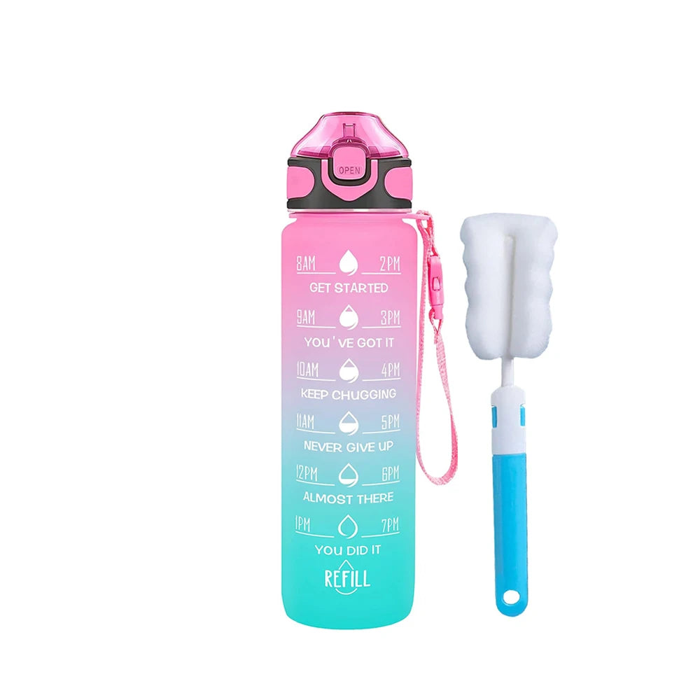 32 oz Drinking Water Bottle with Times to Drink and Straw, Motivational with Carrying Strap, Leakproof BPA & Toxic Free
