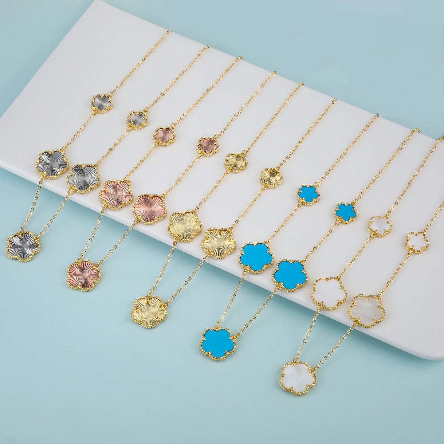 Irregular New Double Sided Natural Stone Shell Plant Five Leaf Flower Jewelry Set Necklace Earrings Women's High Quality Clover