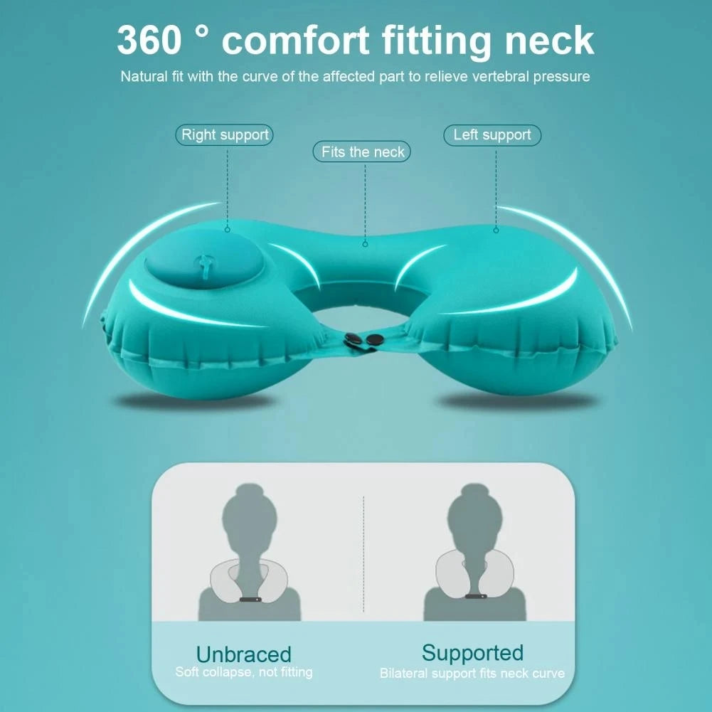 U-Shaped Inflatable Travel Pillow Portable Air Neck Support Cushion Comfortable Sleeping Press to inflate pillow neck pillow