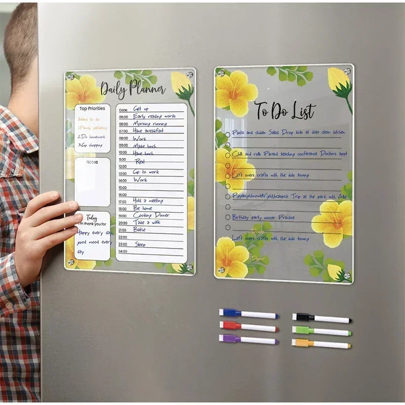 Fridge Magnet Calendar Magnetic Board Weekly Planner Reusable Dry Erase Board Schedule Transparent Fridge Message Menu Gadgets