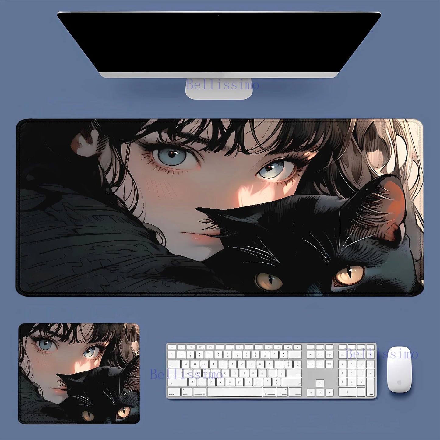 Black Cat and Girl Fast Keyboard pad lock-edge Extended teclado mousepad kawaii Purple Office desktop protection mouse pad XXL