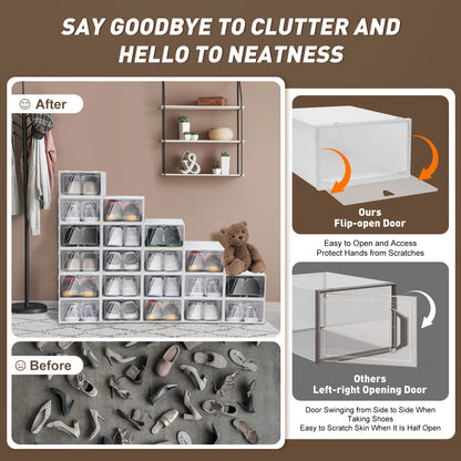 20Pcs Foldable Shoe Storage Boxes with Lids Transparent Stackable Containers Drawer Style PP Plastic Shoe Organizers