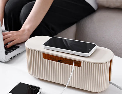 Creative Simple Wire Box Bamboo Wood Cover Cable Management Box Plug Board Storage Box Power Cord Charger Storage