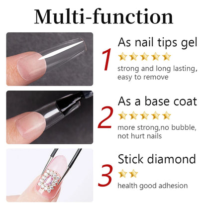AWStorG 15ML Nail Tips Glue Gel For Falses Nail Tips Fast Extension 3 IN 1 Function Nails Art Transparent Gel Polish Soak Off UV
