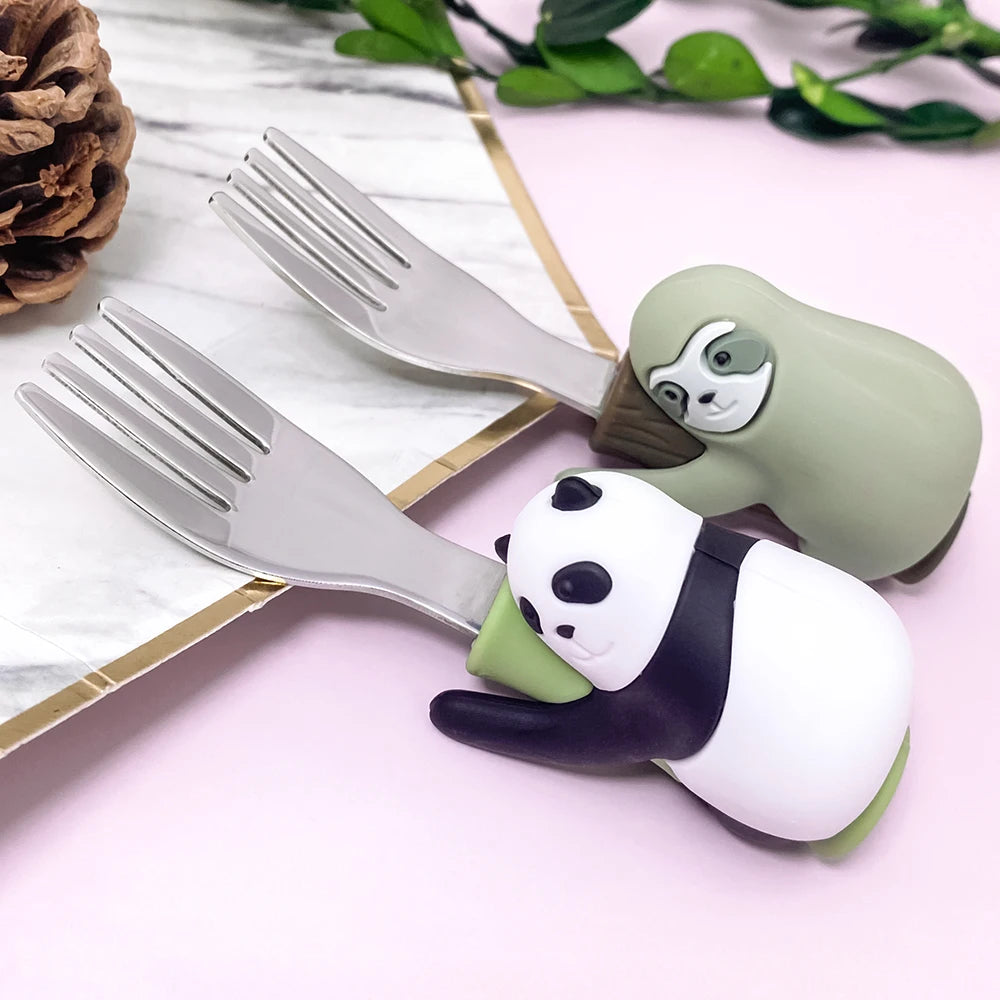 Lofca Baby Silicone Spoons Panda Silicone Fork Sloth Feeding Food Learn To Eat Children's Tableware BPA Free Food Feeding