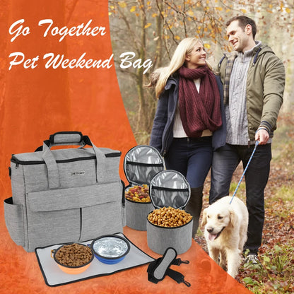 6 Sets Large Dog Travel Bag, Dog Camping Essentials, Weekend Pet Travel Kit, Dog Travel Accessories With Multi-Purpose Pocket