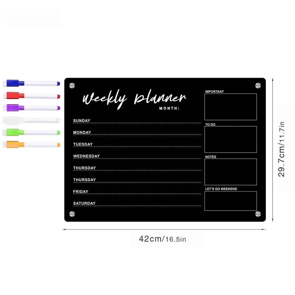 Acrylic Fridge Magnetic Blackboard Weekly Daily Calendar Memo Refrigerator Magnetic Clear Planner Dry Erase Message Board List