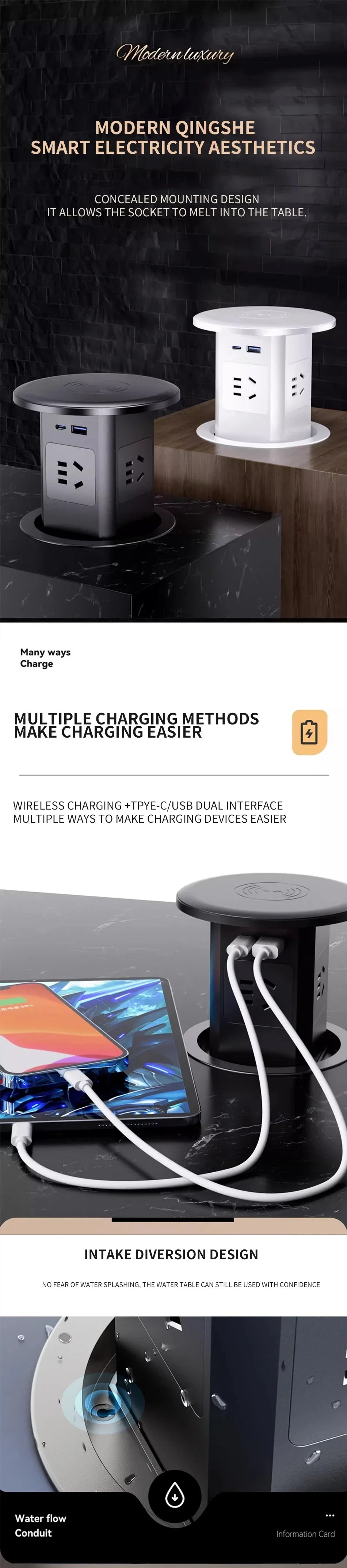 Retractable Pop Up Socket Wireless Charge USB Port US UK AU Universal Automatic Lifting Anti-pinch Protection Outlet Desktop