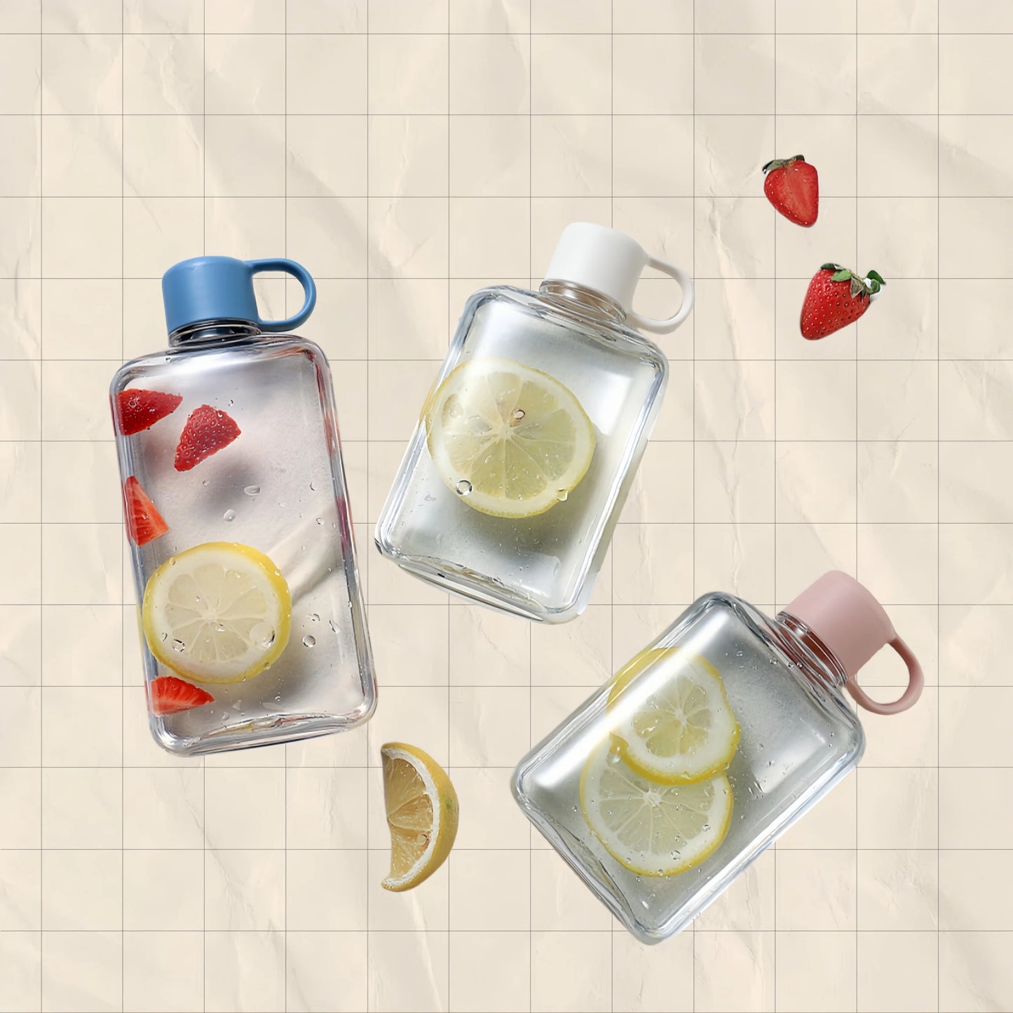 Water Botlte Flat Bpa Free Sport Clear Plastic Crystal Drinks Kettle Notebook Milk Juice Transparent Drinkware Birthday Gift