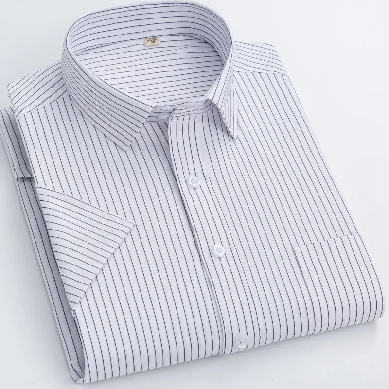 Men's short-sleeved shirt casual non-ironing anti-wrinkle spring summer shirt top high-quality slim-fit formal wear to work