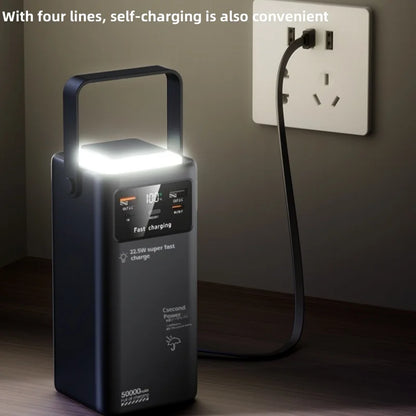 Portable outdoor emergency Power banks smartphone Backup Power 50000mah with built-in cable Powerbank 50000mah camping light