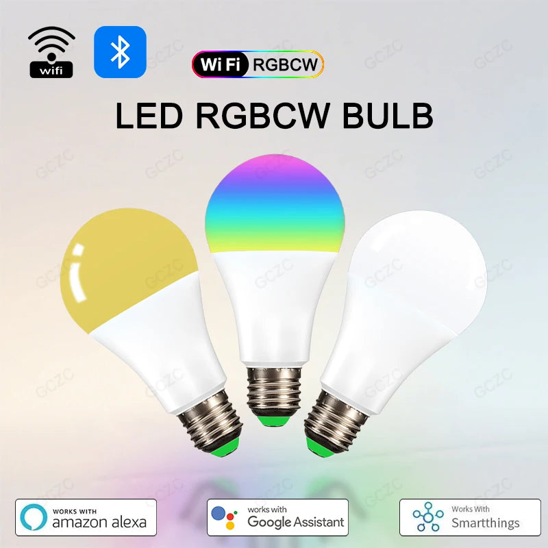 Smart Bulb Smart Life App Control WiFi Bluetooth RGB + CW LED Light 22085-265V Dimmable Crystal Room Decoration