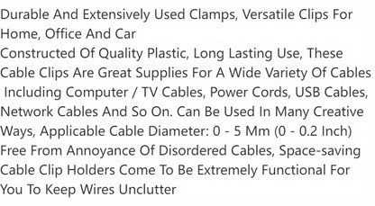 50pcs Adhesive Cable Clips Wire Clips Cable Wire Management Wire Cable Holder Clamps Cable Tie Holder For Car, Office And Home