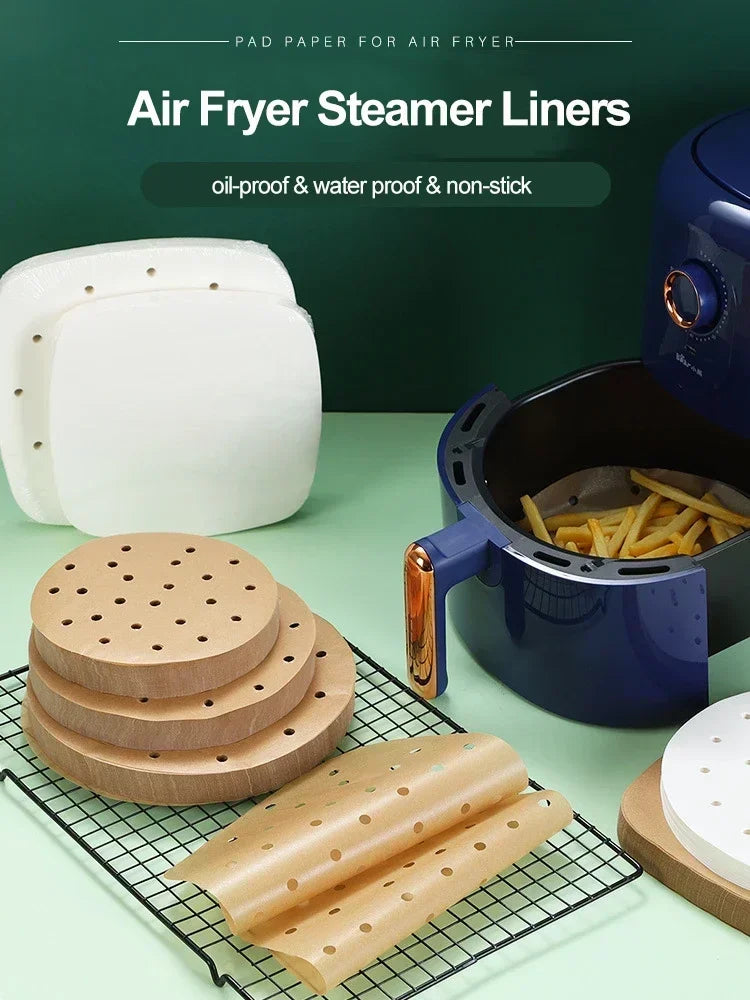 100pcs Air Fryer Liners Non-Stick Air Fryer Mat Disposable Oil Paper Parchment Paper Disposable Liner Home Kitchen Consumables