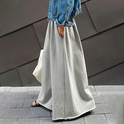 UOOZEE 2025 New Women Palazzo Pants Black Grey Color Spring Summer Fashion Casual High Waisted Wide Leg Trousers Bottoms