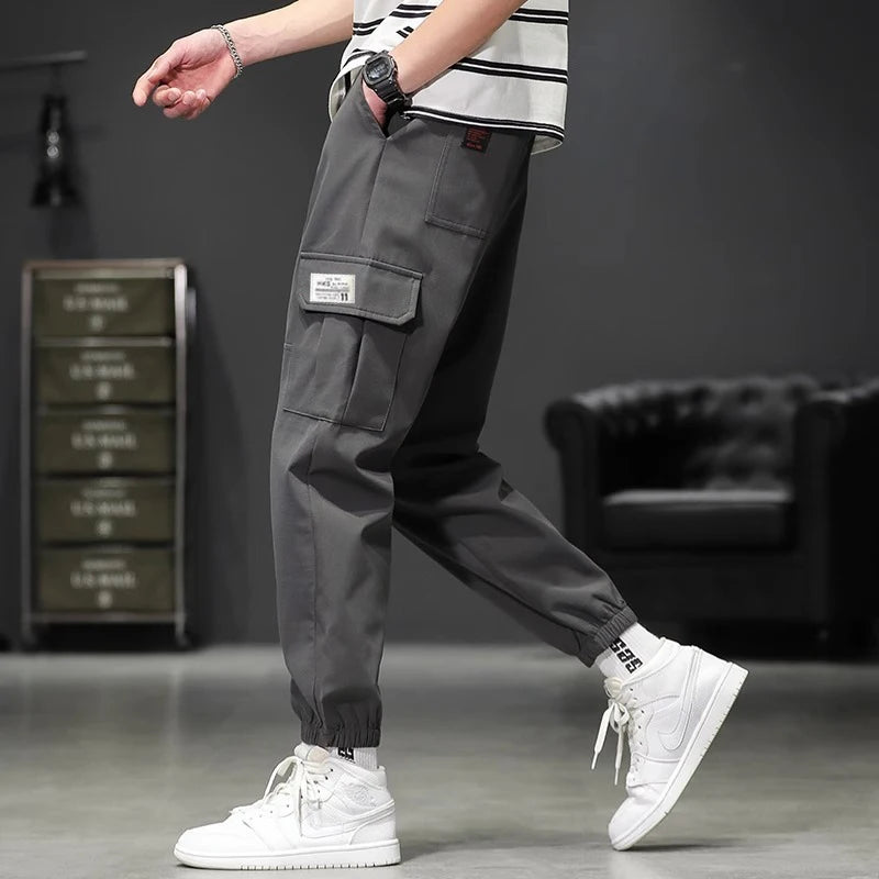 Classic Design Multi Pocket Cargo Pants, Men's Casual Loose Fit Drawstring Cargo Pants/Joggers For Spring Summer Outdoor