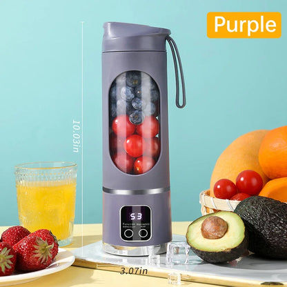 Portable Electric Juice Blender Cup 450ML 12-Blade Powerful Motor Juicing Cup Household Travel Rechargeable Juice Bottle