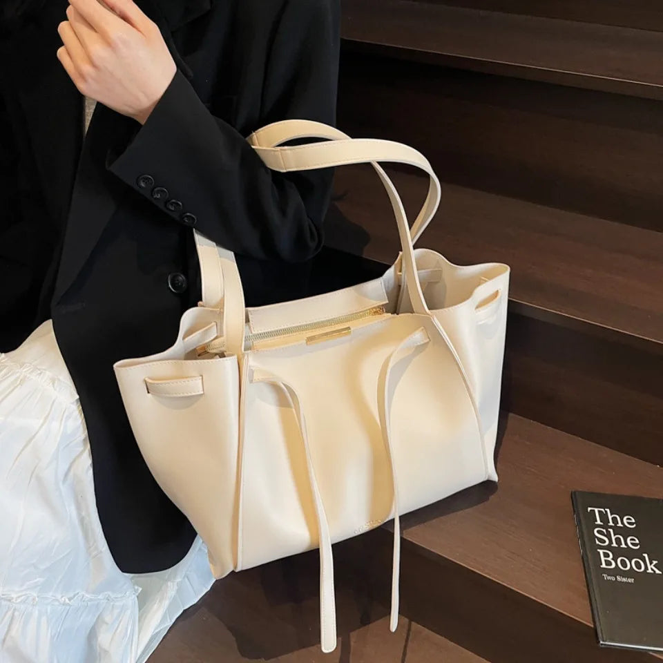 Big Shoulder Hand Commuting Bags for Women Large Capacity Drawstring Bucket Shopping Totes Top-Handle Bag 2025 Latest Handbags