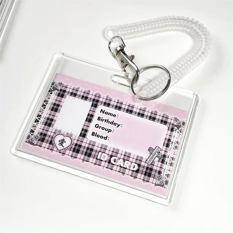 Small Card Access Control Card Cover Acrylic Transparent Double Card Protection Cover Elastic Keychain ID Card Bus Work Card