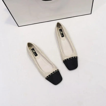 Office Woman Footwear Beige Fashion Leather Casual Shoes For Women Block Heel Square Toe Low Elegant Popular Vacation Spring Y2k