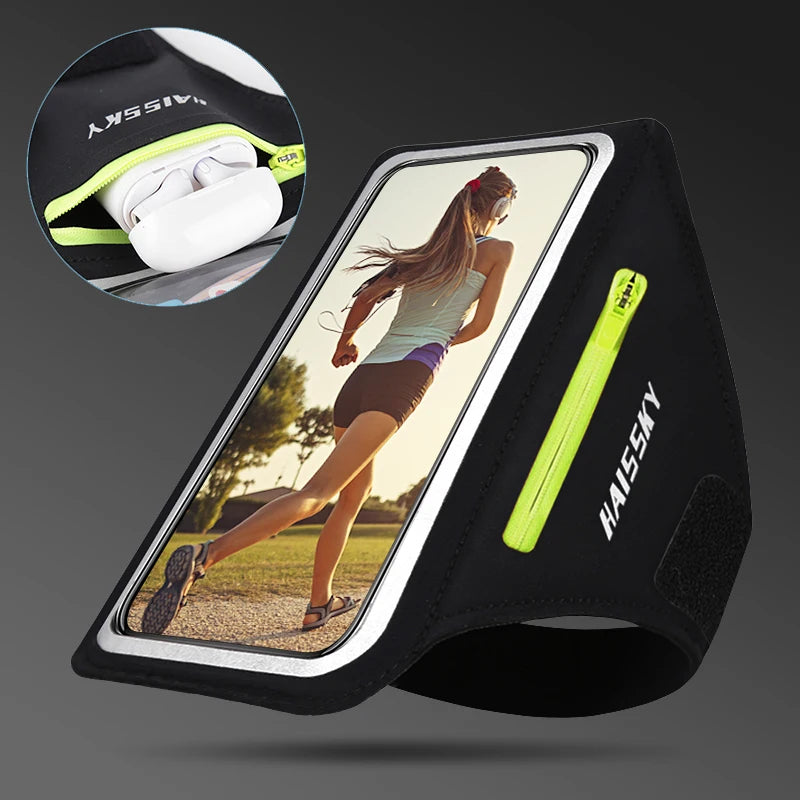 HAISSKY Zipper Pocket Running Sports Armband For iPhone 16 15 14 13 12 11 Pro Max 15 Plus Belt On Hand Phone Brassard Bags