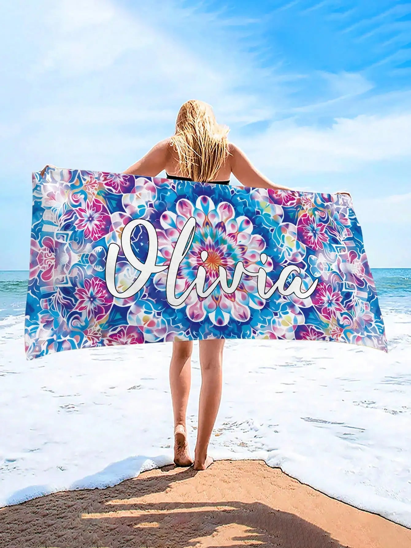 Comfortable beach towel fashionable pool towel 1 piece personalized text custom floral beach towel super absorbent swimming towe
