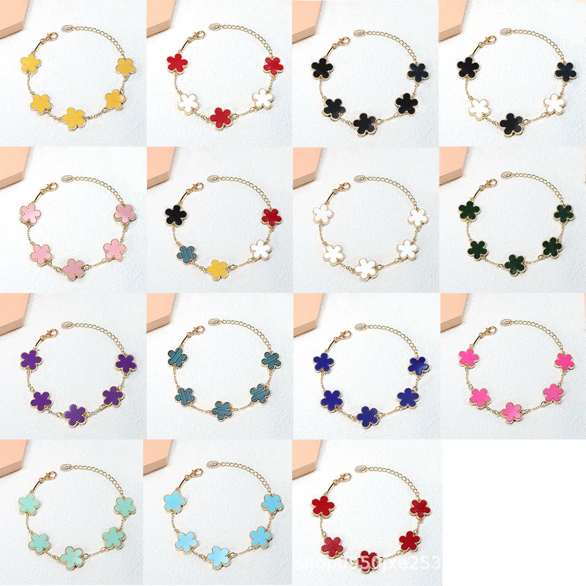 Fashion Double Sided Plant Five Leaf Plum Blossom Charm Bracelets For Women Girl Waterproof Clover Jewelry Gifts Best Friends