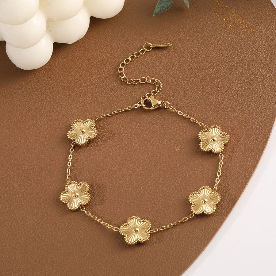 RAKOL Miniamlist 316L 18k Gold Plated Flower Bracelet Plum Blossom Cuban Chain Bracelets For Women Daily Workday Jewelry Gift