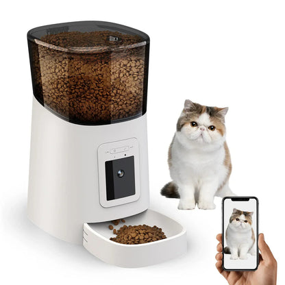 Video Automatic Pet Feeder with HD Camera, Food Dispenser for Cats and Dogs WiFi Smart Feeder with Camera 6L 2-Way Audio,Mobile
