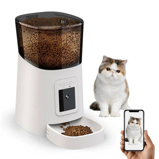 Video Automatic Pet Feeder with HD Camera, Food Dispenser for Cats and Dogs WiFi Smart Feeder with Camera 6L 2-Way Audio,Mobile