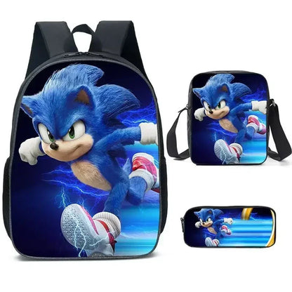 HOT 3PC-SET Sonic Backpack Primary and Secondary School School Bags  Anime Cartoon School Bags Best Gifts for Kids Mochila