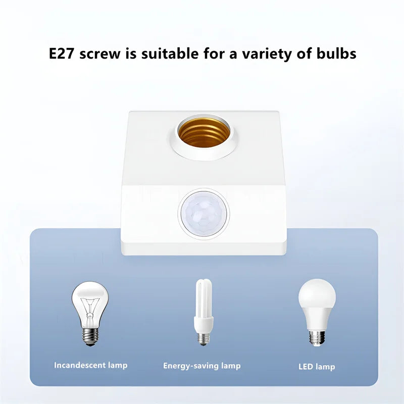 Smart Home PIR Motion Sensor Light Socket E27 LED Bulb Base Adapter with Light Control Smart Switch Residential Security