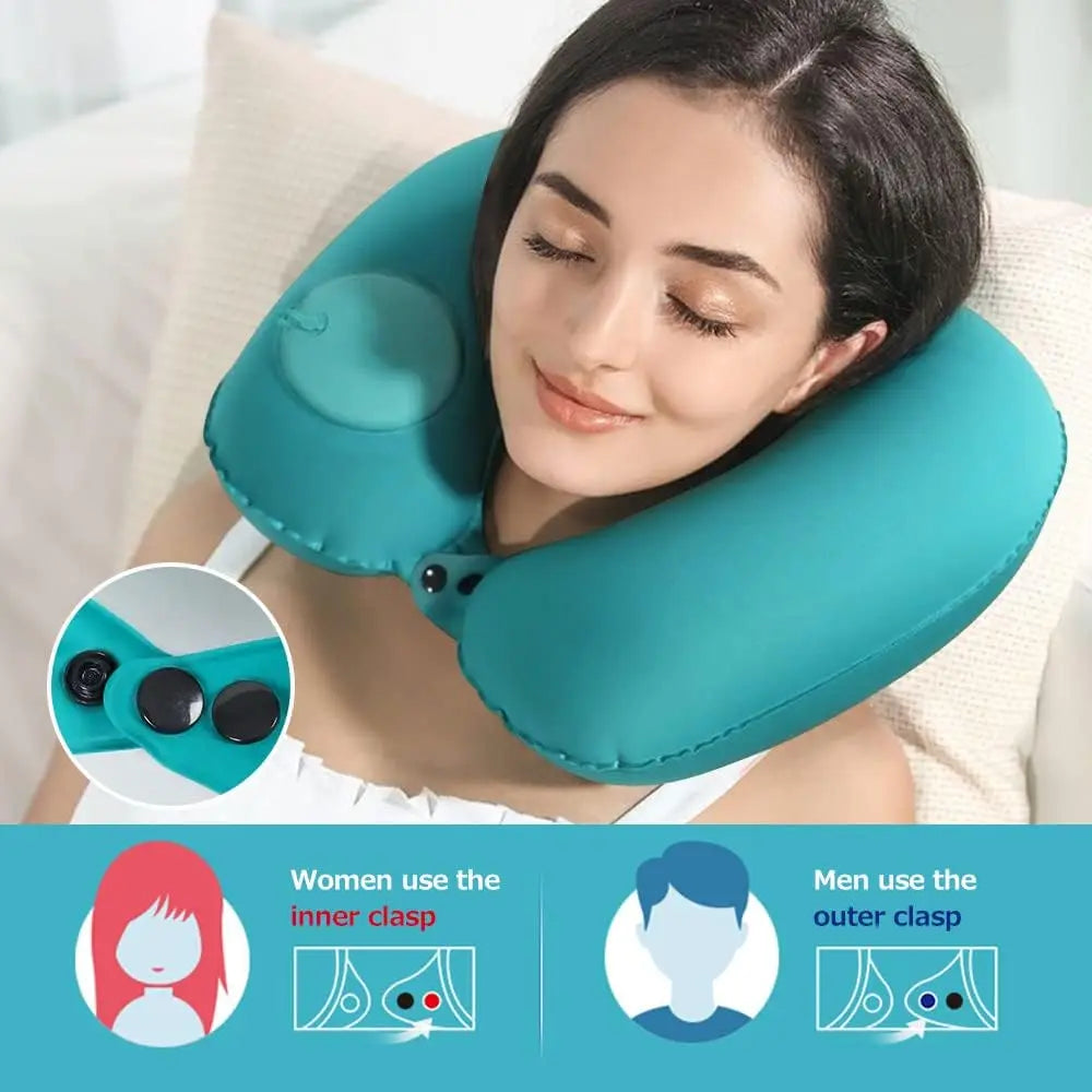 Travel Pillows U-Shaped Portable Inflatable Travel Neck Pillow, Manual pressurized Automatic Inflatable Pillow for Airplanes