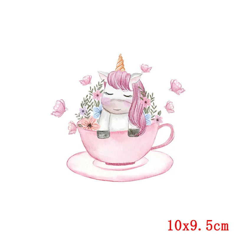 Rainbown Unicorn Heat Thermal Transfer For Clothes Cute Cartoon Iron-On Transfers Sticker On Babys Clothes DIY Aniaml Applique