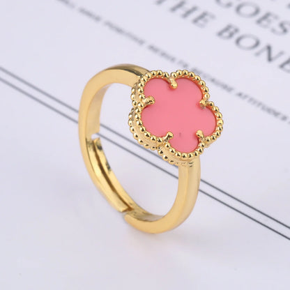 9-Color New Minimalist Shell Natural Stone Plant Flower Ring With Adjustable Opening For Women's Luxurious Temperament Clover