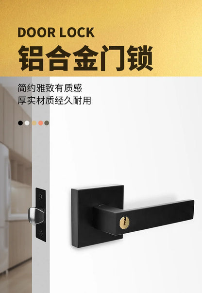 Indoor Door Lock, Aluminum Alloy Handle  Adjustable Room Wooden Door Handle Square Minimalist American Heavy-duty Three Bar Lock