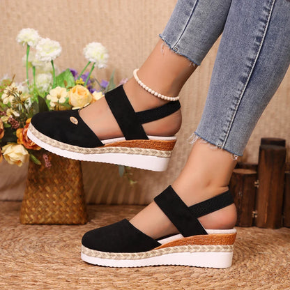 Summer Women Linen Plain 6cm Wedge Sandals Handmade Ladies Casual Comfortable womens shoes