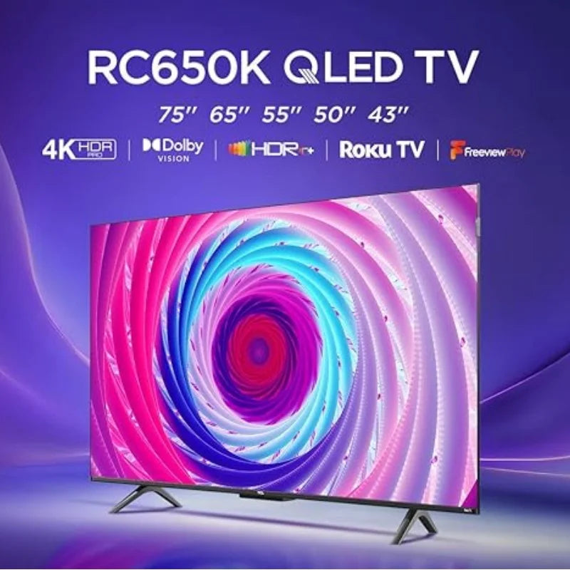 TCL 43RC650K 43-inch QLED Pro Television, 4K Ultra HD, Roku TV ，43RC650K
