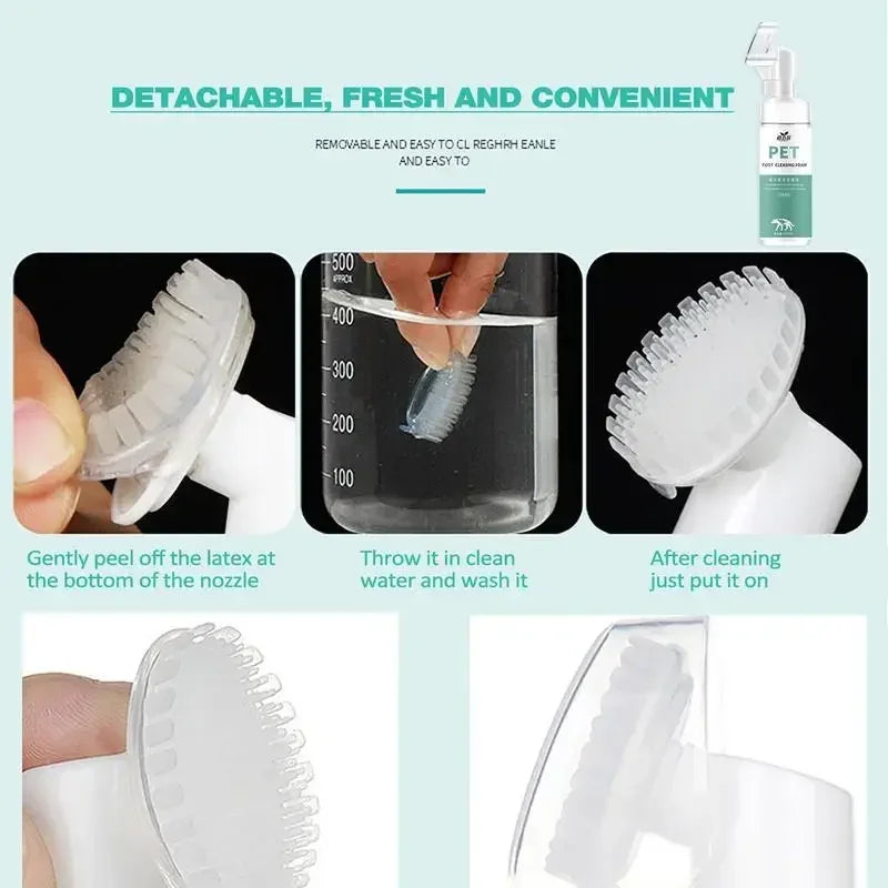 Pet Foot Paw Cleaner 150ml No-Rinse Shampoo With Massaging Brush For Cats Dogs Grooming dog perfume