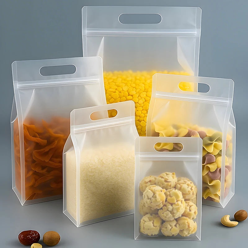 50pcs Reusable Matte Flat Bottom Pouch with Handle and Zipper Food Grade Material Plastic Packaging Bags for Storing Food Snacks