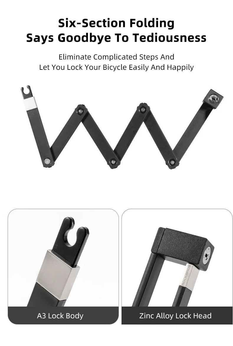 ROCKBROS Bike Lock Electric Bicycle Motorcycle MTB Road Bike Portable Anti-Theft Folding Password Lock Cycling Accessories