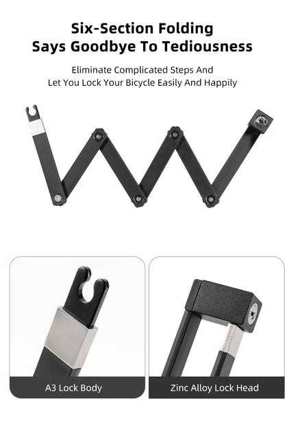 ROCKBROS Bike Lock Electric Bicycle Motorcycle MTB Road Bike Portable Anti-Theft Folding Password Lock Cycling Accessories