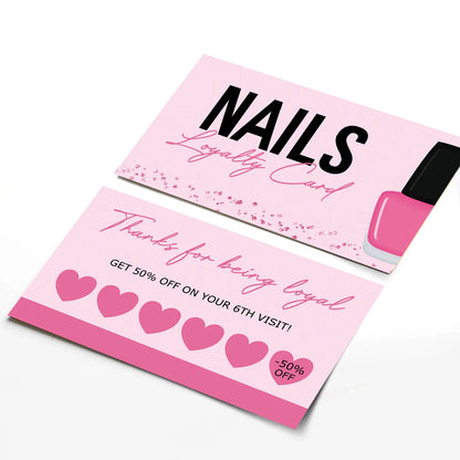 50Pcs Nail Loyalty Card  Nail Salon Polish Manicurist Business Card Press on Nail Discount Cards Wholesale