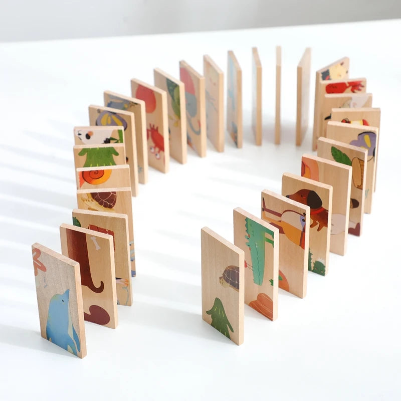 The Baby Montessori Domino Puzzle Toy Features Cartoon Patterned Dominoes With Smooth Edges That Are Super Fun For Babies