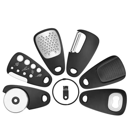 6 Pieces Kitchen Gadgets Set Space Saving Cooking Tools Cheese Grater Bottle Opener Vegetable Peeler Pizza Cutter Garlic Grinder