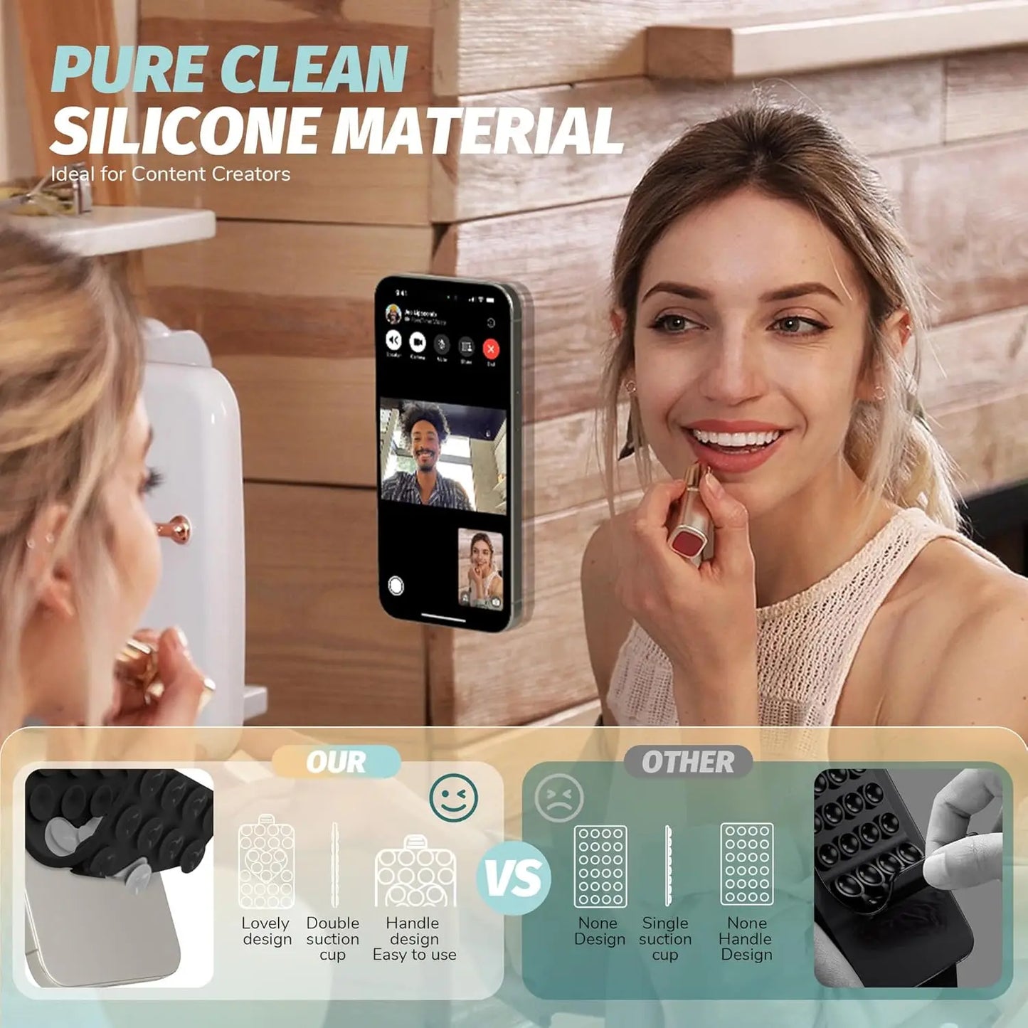 Heart Shape Double Sided Phone Suction Holder, Multi-Purpose Silicone Suction Cup Phone Mount Phone Case Sticky Phone Grip