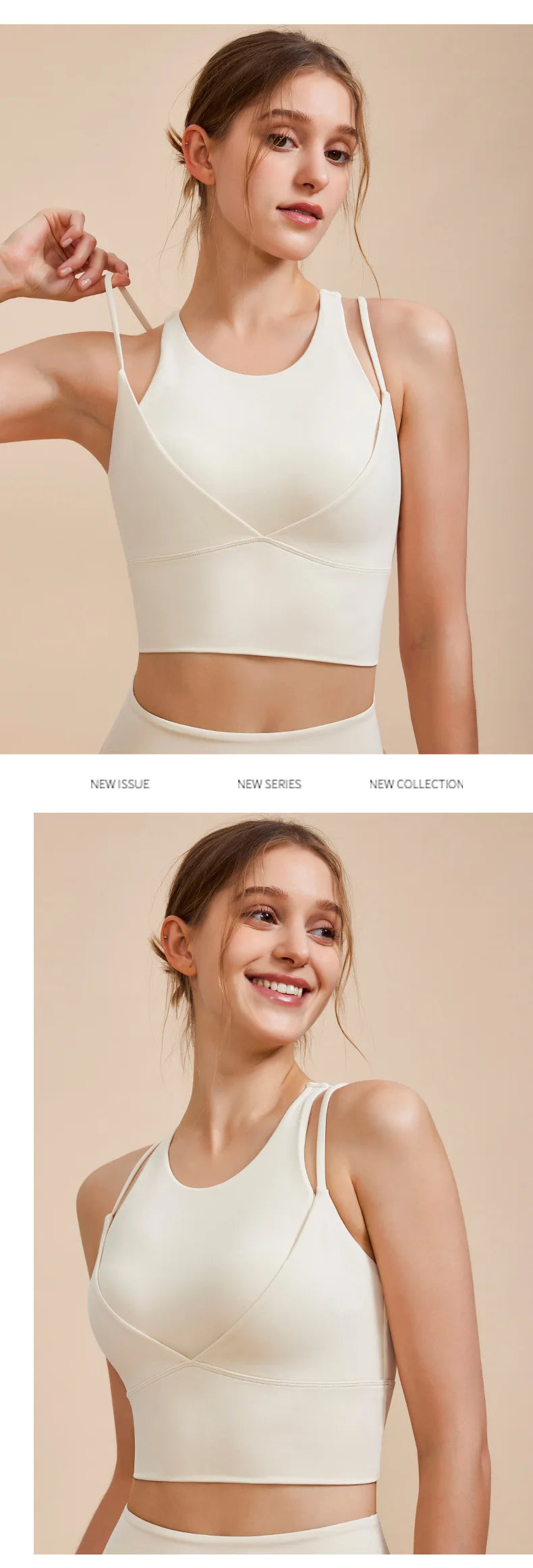 Sports Bra with Shock-absorbing Shoulder Straps for Women, Gathered Back, Fitness Bra, Running Top, New