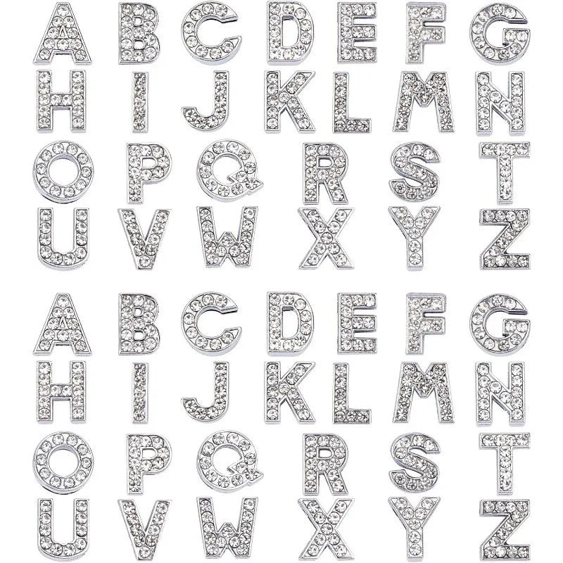 52Pcs Alphabet A-Z Letter Slide Charm Rhinestone Beads 8mm Hole Slide Alphabet Letters for 8mm Slide Wristbands/Bracelets,