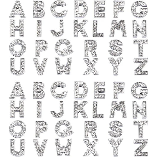 52Pcs Alphabet A-Z Letter Slide Charm Rhinestone Beads 8mm Hole Slide Alphabet Letters for 8mm Slide Wristbands/Bracelets,
