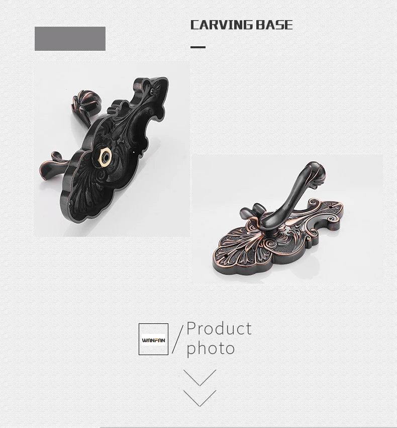 Robe Hooks European Style Brass Black Hangers For Clothes Towel Rack Clothes Hook Home Decoration Bathroom Hardware Set WF-88801